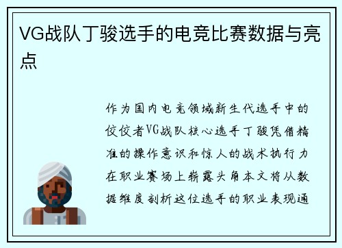 VG战队丁骏选手的电竞比赛数据与亮点